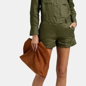 Equipment Olive Green Romper with Brown Clutch
